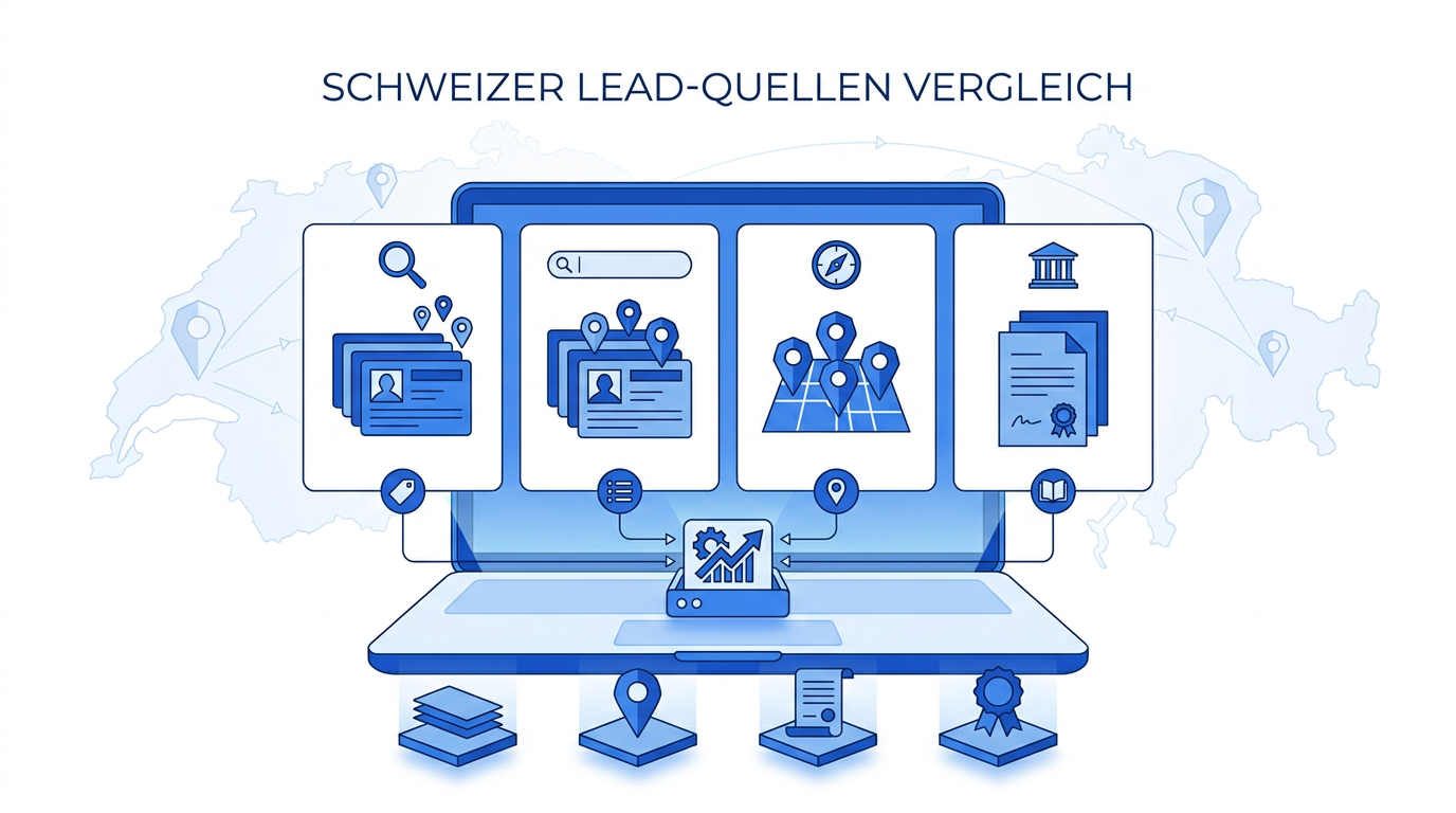 Local.ch, search.ch, Google Maps oder Zefix: Welche Quelle für Schweizer Leads?
