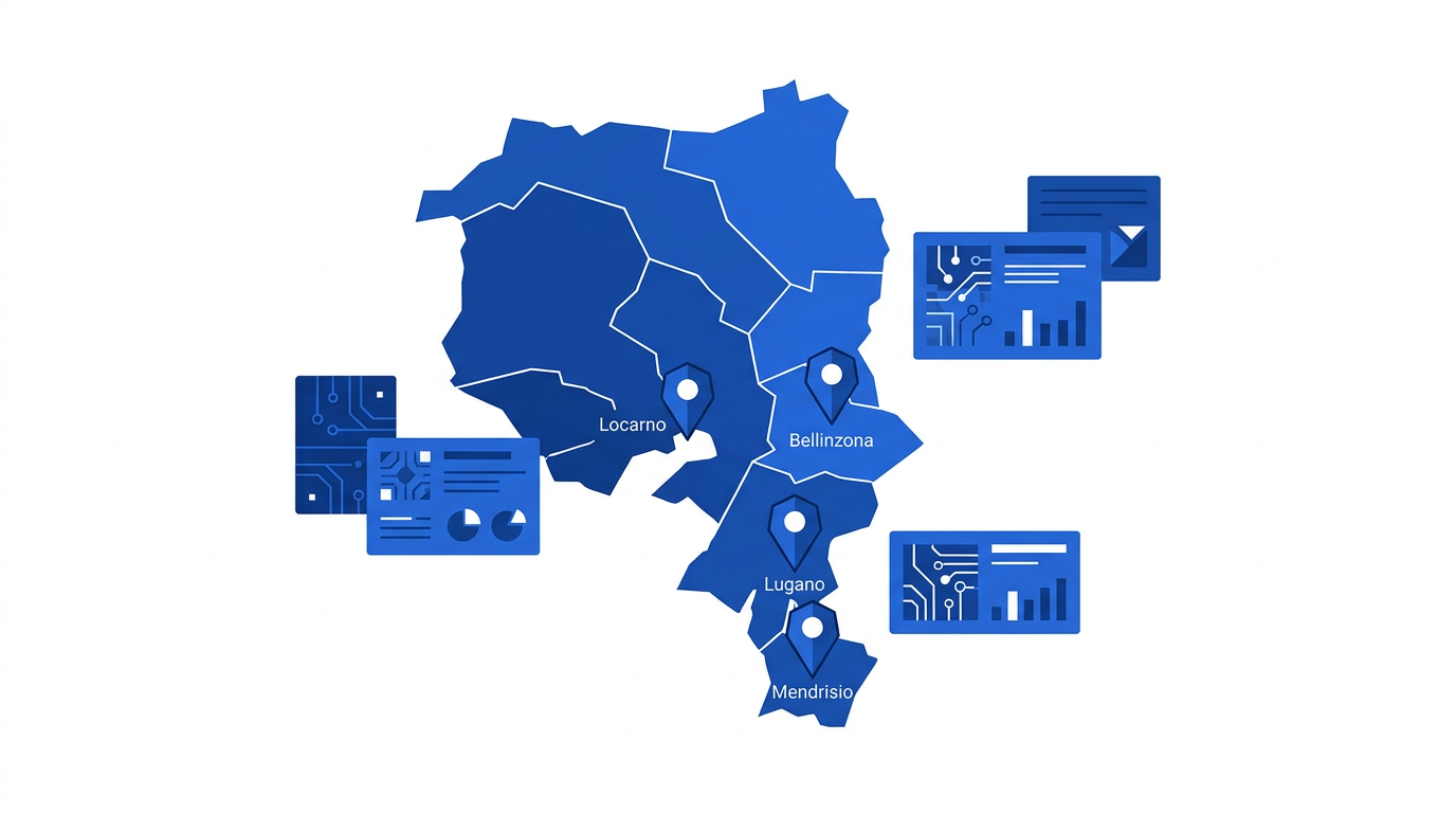 Tessiner Karte mit Unternehmen in den wichtigsten Städten